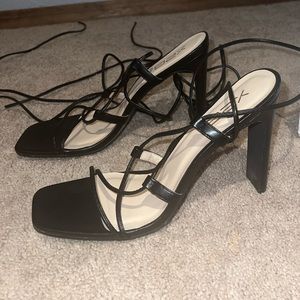 X2B Black Wrap up / Lace up heels, size 10